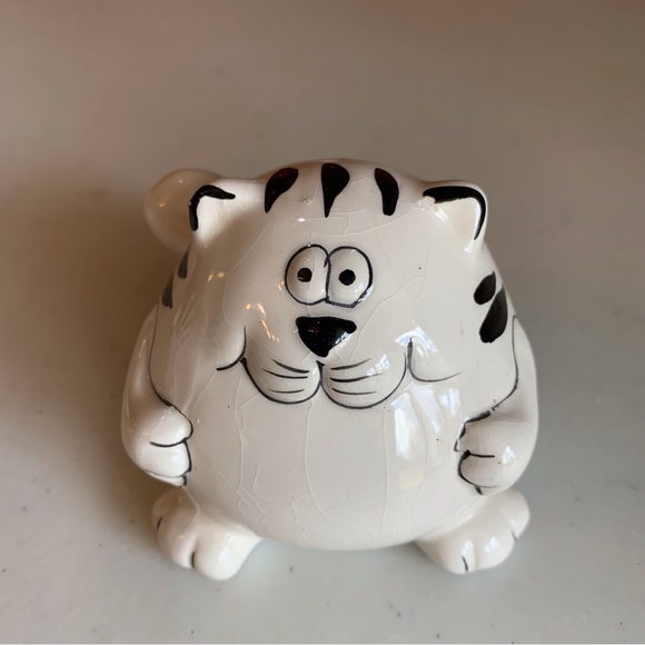 Pier 1- Fat Cat Sugar Creamer Salt Pepper Black & White Striped Cats 4 Piece - Picture 7 of 14